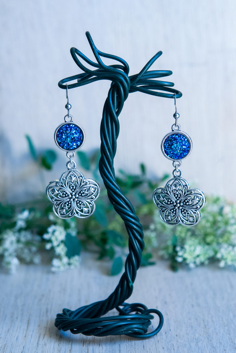 Kolczyki z druzami - kwiaty II